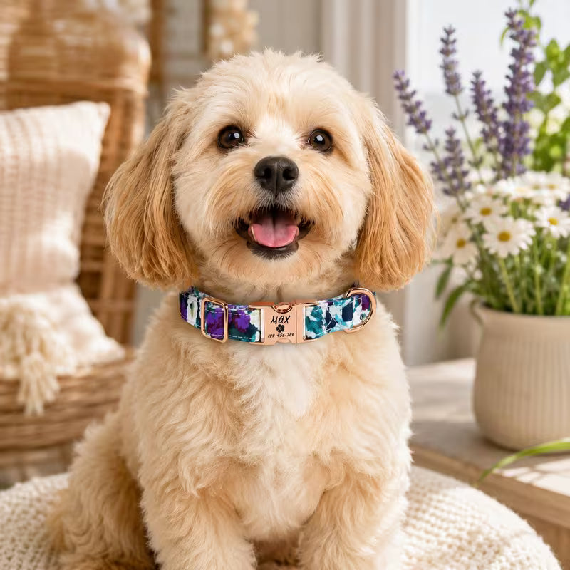 Personalized Floral Pet Collar – Custom Name & Phone ID for Dogs & Cats