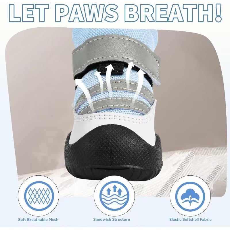 4pcs Dog Boots with Reflective Straps & Anti-Slip Sole Suitable for Hot Pavement, Snow, Hiking, Rugged Traction Paw Protectors, Breathable Pet Booties for - Use,
