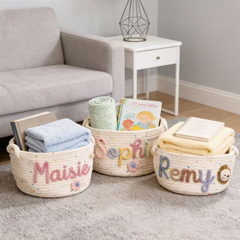 Personalized Name Storage Basket – Colorful Polka Dot