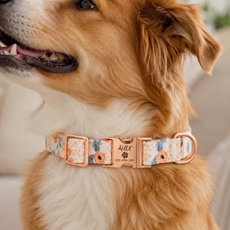 Personalized Floral Pet Collar – Custom Name & Phone ID for Dogs & Cats