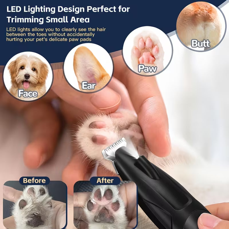 2-in-1 Dog Clippers – Low Noise Grooming Trimmer with LED Light
