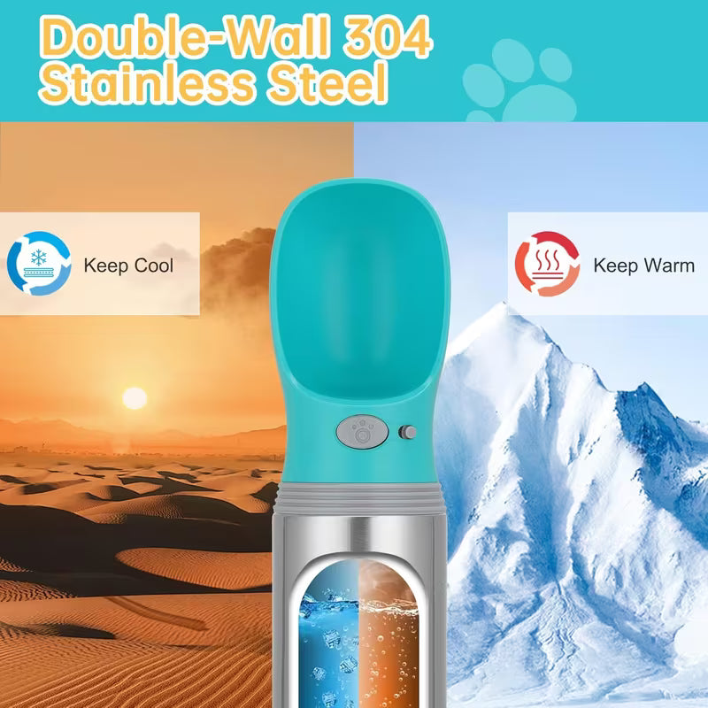 14oz Stainless Steel Dog Water Bottle – Leak-Proof Travel Dispenser