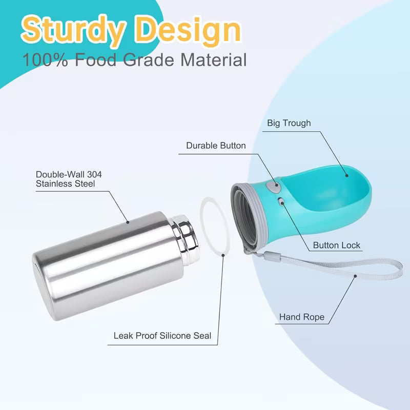 14oz Stainless Steel Dog Water Bottle – Leak-Proof Travel Dispenser