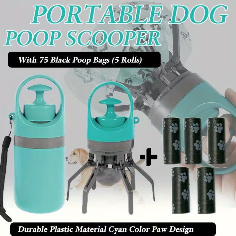 6PCS Dog Poop Scooper Set – Waste Bag Dispenser & 75 Poop Bags