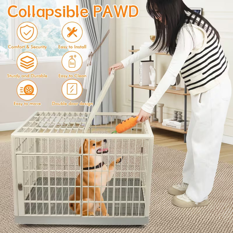 Collapsible Dog Crate with Rolling Door – Portable Kennel