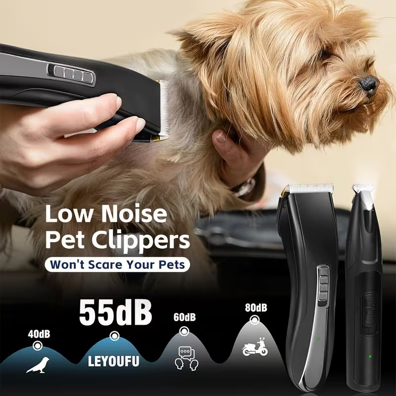 2-in-1 Dog Clippers – Low Noise Grooming Trimmer with LED Light
