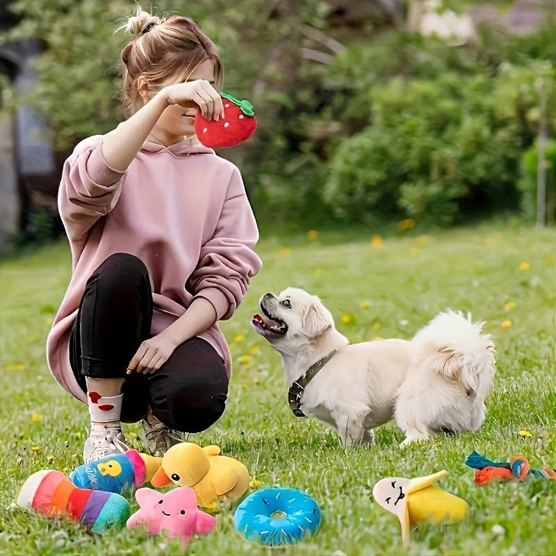 14pcs Dog Voice Plush Toys, Squeaky, Attract Dog'S Attention, Consume Pet'S Energy, No Destructive Behavior, Teeth Cleaning,