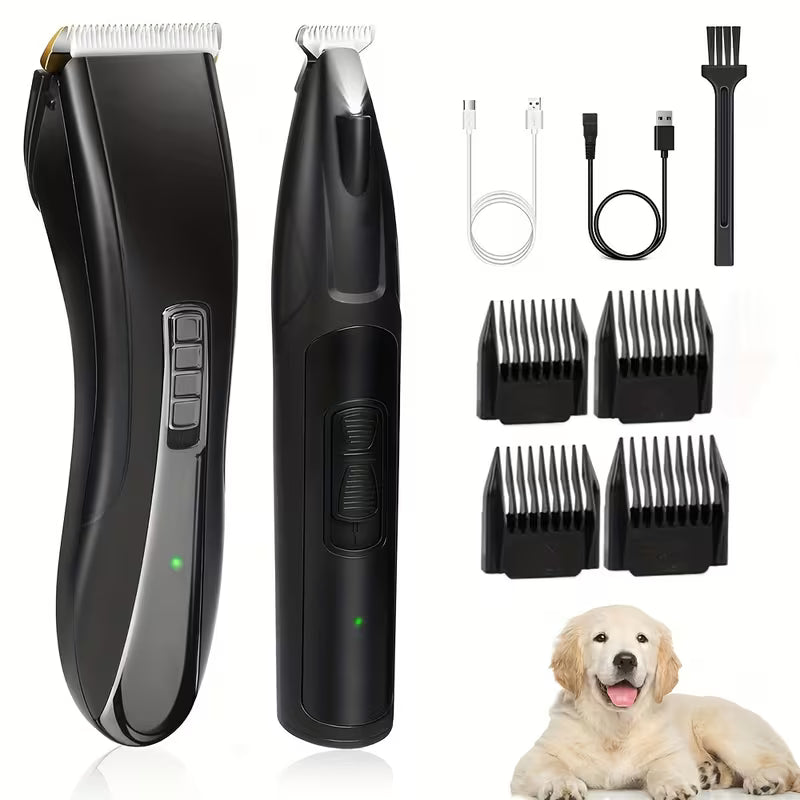 2-in-1 Dog Clippers – Low Noise Grooming Trimmer with LED Light
