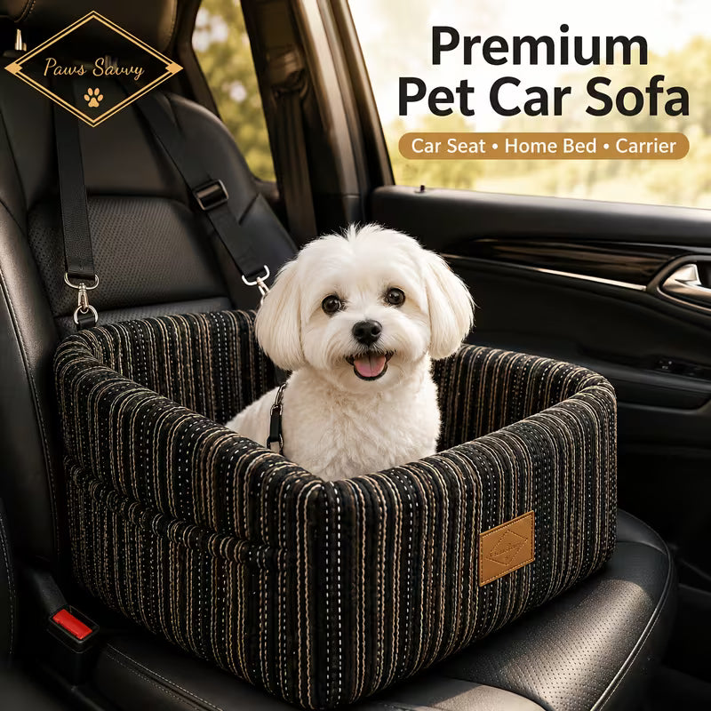 Minimalist Striped Pet Car Bed – Anti-Collapse Thick Base, 360° Surround Protection, Portable 3-in-1 Dog & Cat Sofa for Car, Home & Travel