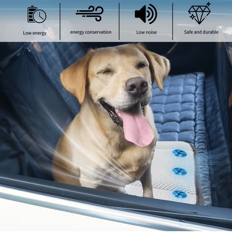 USB Powered Fan Pet Cooling Mat Cushion, Cooling Pad for Small Medium Dogs Cats, Fast Cooling Pet Bed Mat, Cooling Seat Cushion for Indoor Outdoor Use, 5 Colling Setting and 2/4/6/8/10H Timmer Setting
