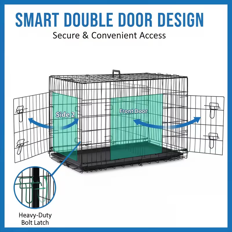 36/42 Inch Double-Door Folding Metal Dog Crate with Divider