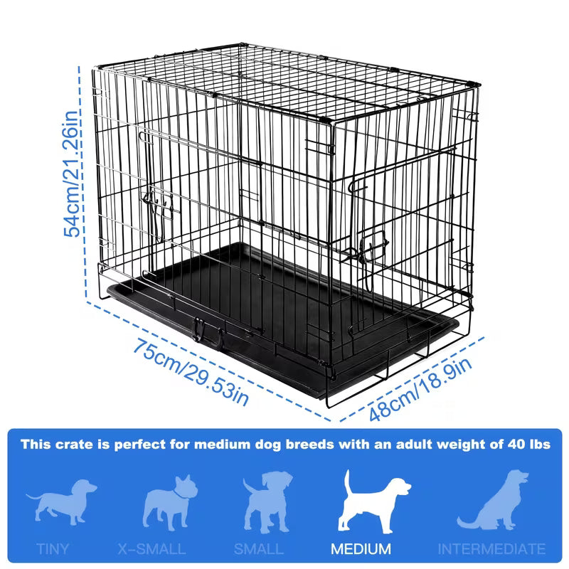 36/42 Inch Double-Door Folding Metal Dog Crate with Divider