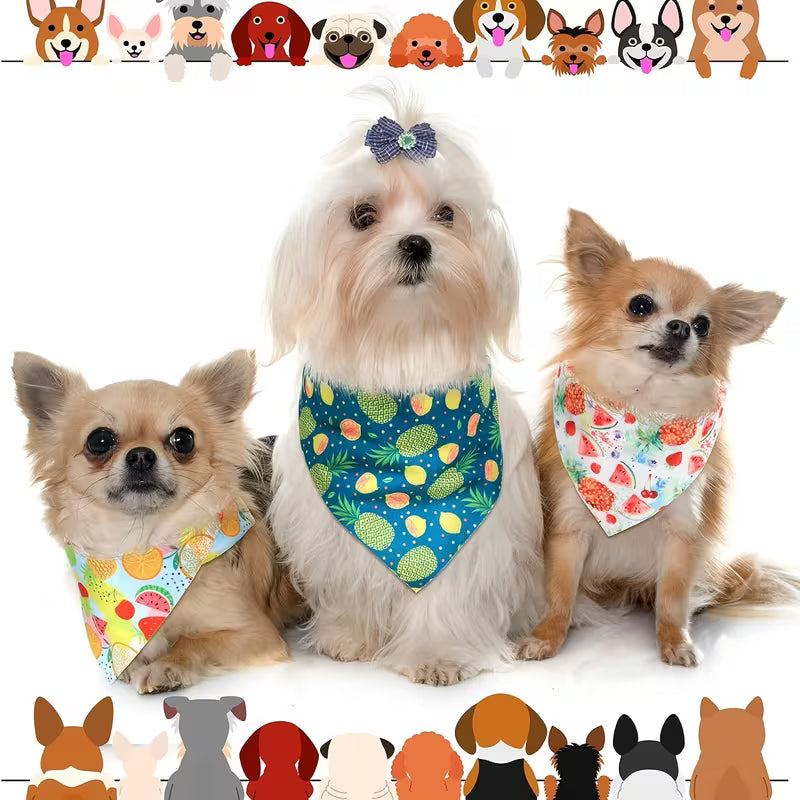 Set of 20 Triangular Bandanas for Dogs Featuring Summer-Themed Flamingo And Fruit Designs,