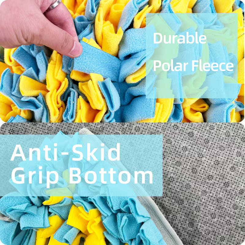 KM-P Professional Snuffle Mat for Dogs - Blue & Yellow, Durable Polyester, Slow Feeding & Nodding Toy for Enhanced Pet Olfactory Skills, Ideal for Indoor & Outdoor Use, All-Stage Dog Training