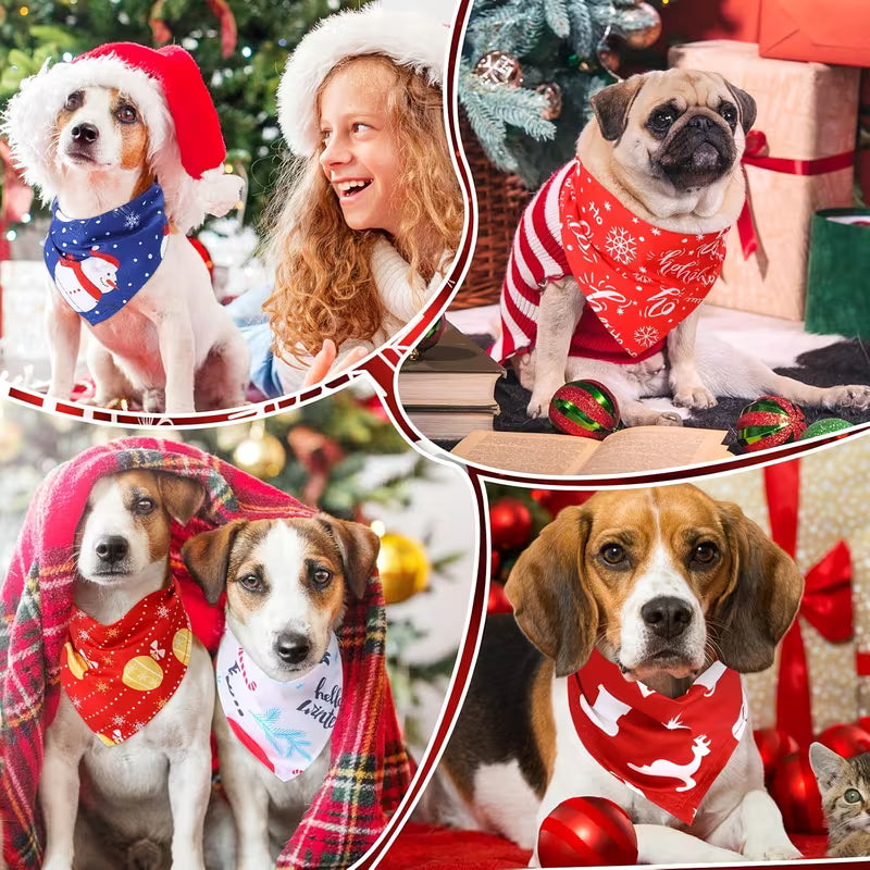 30pcs Christmas Dog Bandanas Bulk – Santa & Snowman Printed Pet Kerchiefs for Holiday Parties, Photoshoots & Festive Dog Costumes