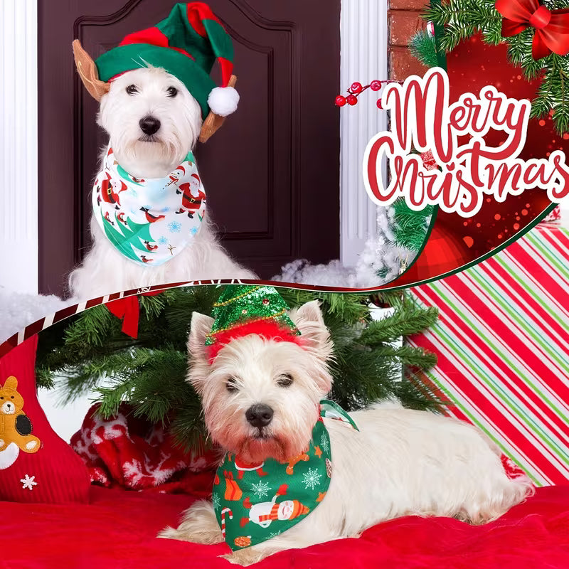 30pcs Christmas Dog Bandanas Bulk – Santa & Snowman Printed Pet Kerchiefs for Holiday Parties, Photoshoots & Festive Dog Costumes