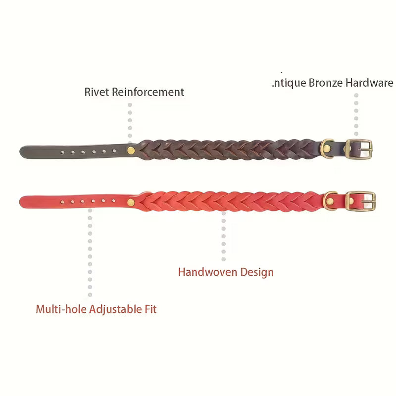 Braided Cowhide Dog Collar with Metal Buckle