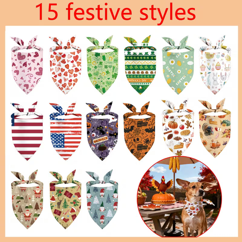 15pcs Set of 7 Holiday Style Dog Scarves & Headbands – Valentine’s Day, St. Patrick’s Day, Easter, Halloween, Thanksgiving & Christmas Pet Accessories
