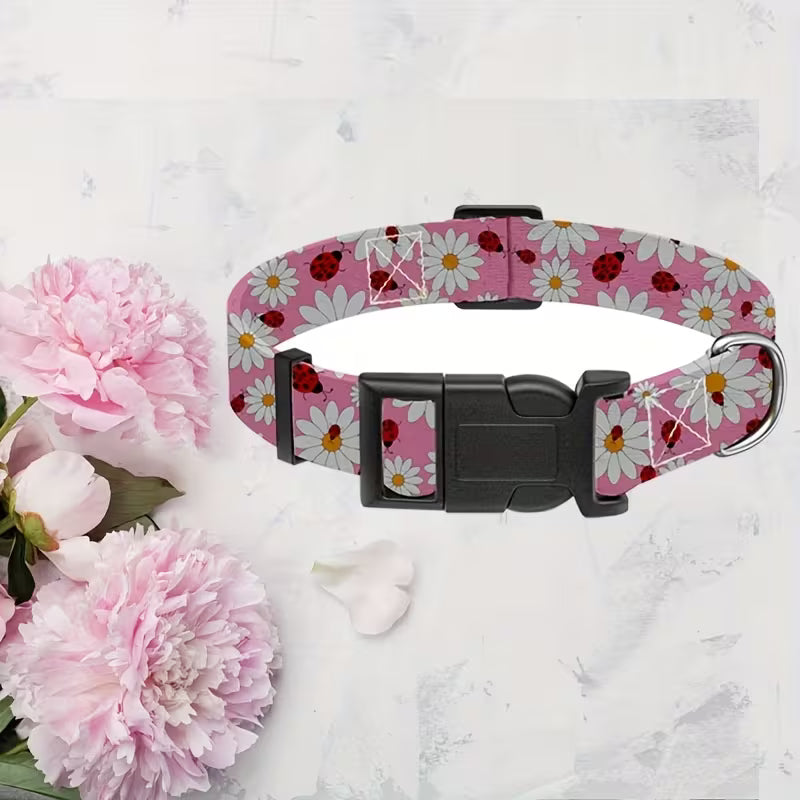 4-Piece Pink Floral Dog Collar Set – Adjustable Small Dog Collars
