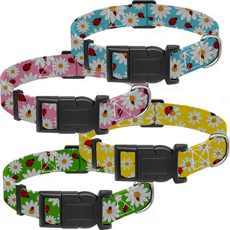 4-Piece Pink Floral Dog Collar Set – Adjustable Small Dog Collars