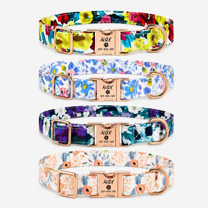 Personalized Floral Pet Collar – Custom Name & Phone ID for Dogs & Cats