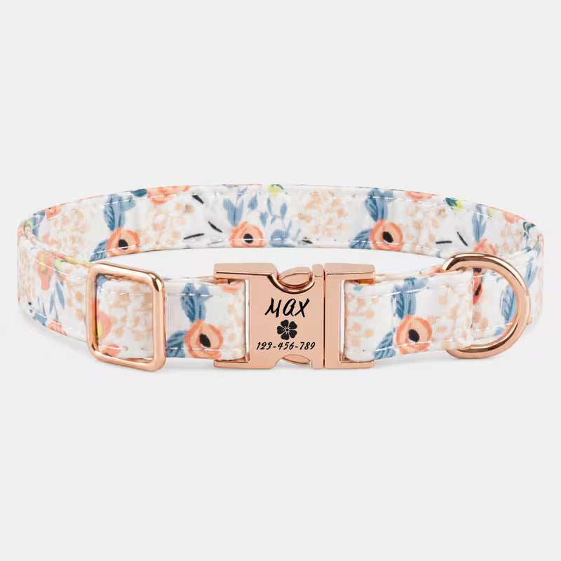 Personalized Floral Pet Collar – Custom Name & Phone ID for Dogs & Cats