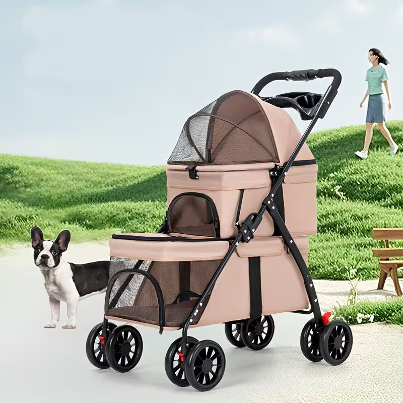 Double-Layer Pet Stroller for Dogs & Cats