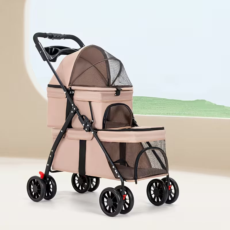 Double-Layer Pet Stroller for Dogs & Cats