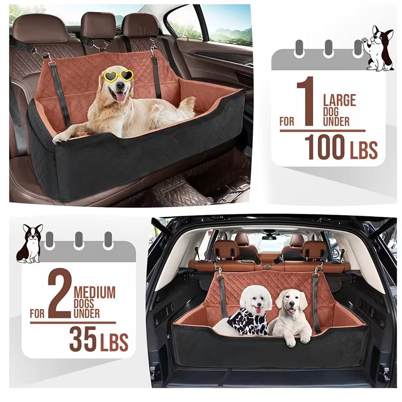 Full-Size Car Pet Seat for Back Seat – Removable Washable Dog & Cat Travel Bed with Safety Belt