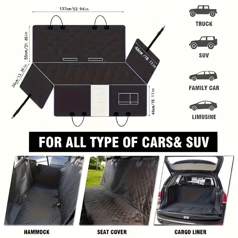 All-in-One Pet Car Seat Hammock – Scratch-Resistant Non-Slip Dog & Cat Backseat Cover