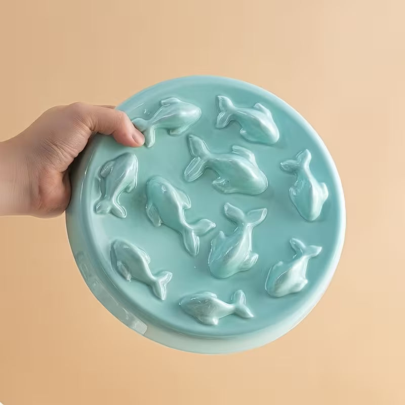 Ceramic Pet Slow Feeder Bowl – Anti-Choke Neck Protection Dog & Cat Food Bowl with Non-Slip Base
