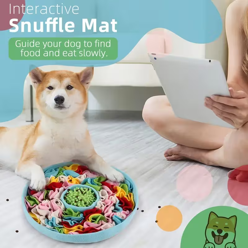 Interactive Dog Chew Toy & Slow Feeder Bowl - Durable Fabric Pet Sniffing Mat with Colorful Stripes, Interactive Feeding for Medium Dogs, Promotes Healthy Digestion & Mental Stimulation, Dog Chew Toy, Playful Design, Safe for Dogs, Dog Owners